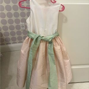Charming White and Pink Kids Dress with Green Sash